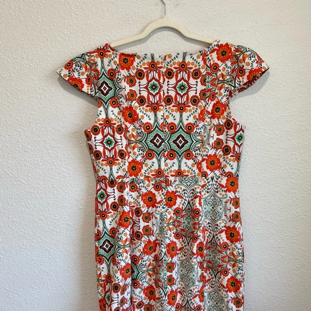 Anthropologie Cecily Fit &‎ Flare Sweetheart Midi Dress XL Petite Orange Motif